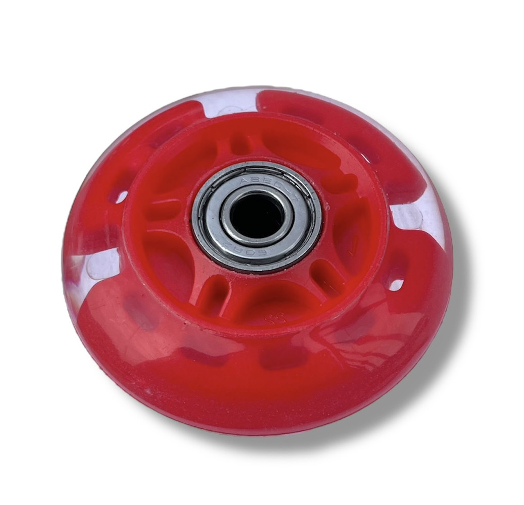 Колесо для самоката/роликів 69 мм червоне (1 шт), підшипники ABES-7 зі світлом, фото 1