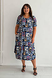 Сукня великих розмірів масло довжина міді з кишенями синя