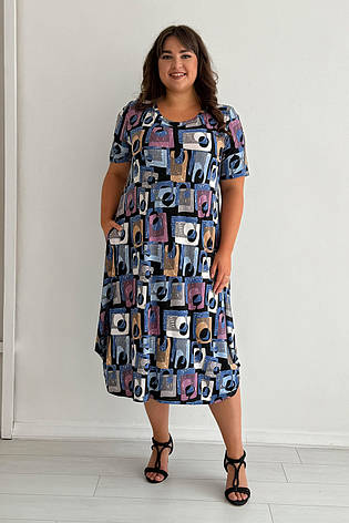 Сукня великих розмірів масло довжина міді з кишенями синя, фото 1