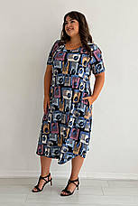 Сукня великих розмірів масло довжина міді з кишенями синя, фото 5