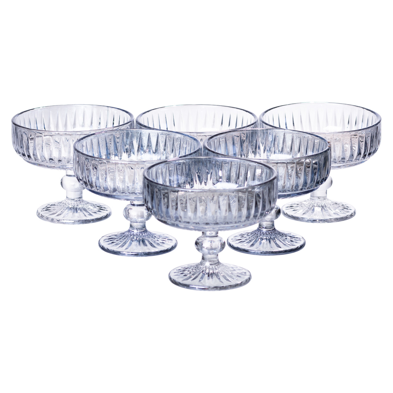 Набір креманок на ніжці 6 шт. 300 (мл) стильні скляні креманки для морозива, желе, десертів Блакитний Lugi, фото 1