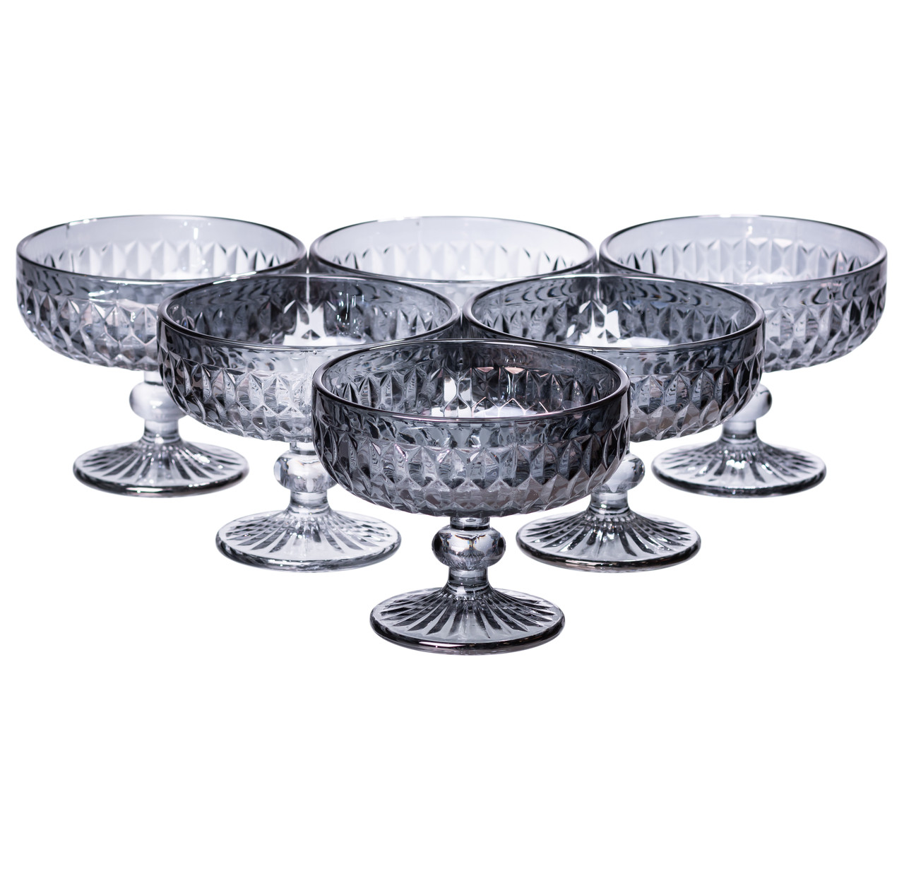 Набір креманок на ніжці 6 шт 300 (мл) скляні креманки для морозива, фруктів, десертів Сірий Lugi, фото 1