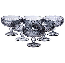 Набір креманок на ніжці 6 шт 300 (мл) скляні креманки для морозива, фруктів, десертів Сірий Lugi