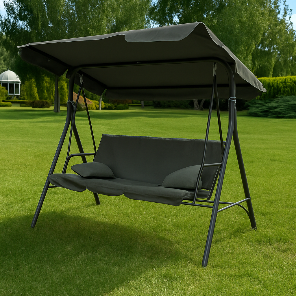 Гойдалка на 3 людини для саду з подушками LEOBRO Grey