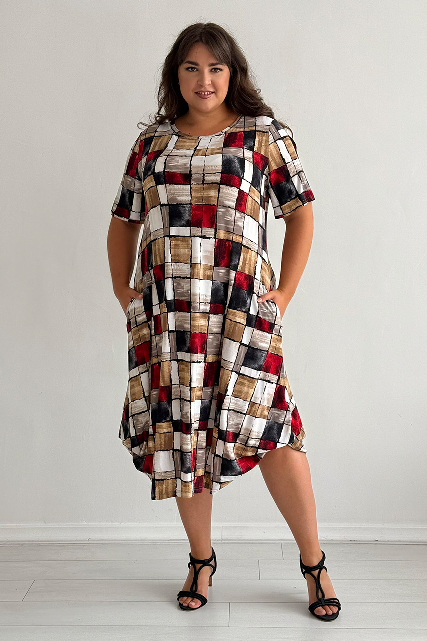 Сукня міді з кишенями великі розміри еластична тканина