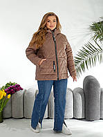 Жіноча демісезонна куртка стьобана з капюшоном плащівка Лаке батал. 6 кольорів в наявності. 48-50; 52-54; 56-58.