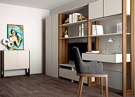 Стильна модульна біла стінка з вбудованим комп'ютерним столом з нішею під телевізор у вітальню Нобу Ліон