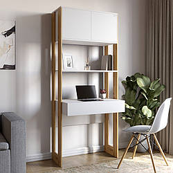 Стильний невеликий робочий письмовий стіл 90 см з надбудовою і шухлядою в скандинавському стилі ДСП Нобу Ліон