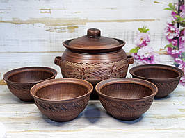 Набір  посуду "Еко" Супник 3.5 л та 4 миски 600 мл глина