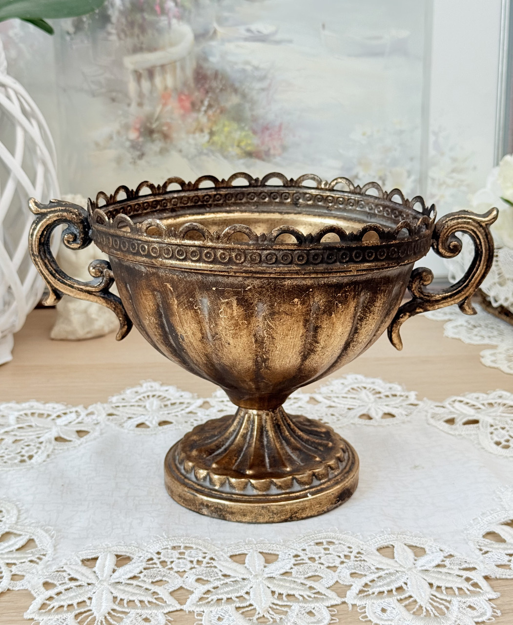 Старе кашпо з ручками, фрог ваза, горщик для квітів, метал, покриття під бронзу, Німеччина?, вінтаж