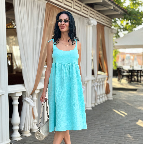 Літня жіноча сукня сарафан з мусліну на тонких бретельках короткий легкий сарафан великих розмірів на літо, фото 1