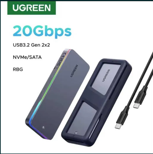 Ugreen CM777 SSD карман M2 NVME/SATA | USB + чохол, фото 1