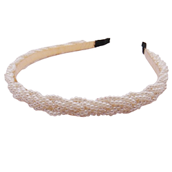 Обруч для волосся косиця бісер білий Handmade 0119