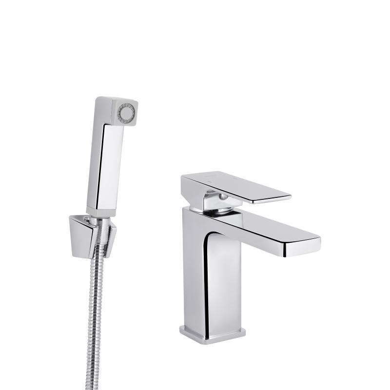 Змішувач для раковини, з гігієнічним душем Qtap Gemini QTGEM272CRM45689 (k35), одноважільний, низький, Chrome, фото 1