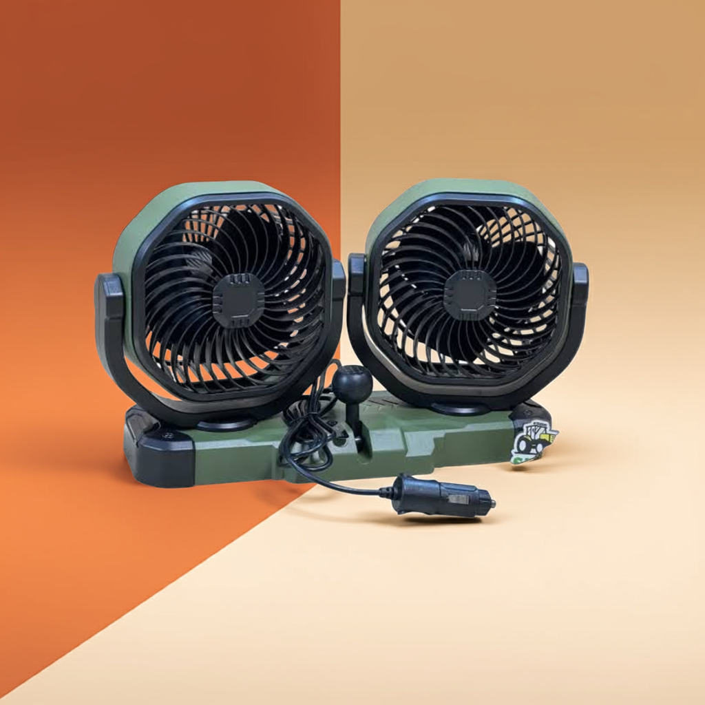 Подвійний автомобільний вентилятор 12V із двома головками 14 см, 2 швидкості, фото 1