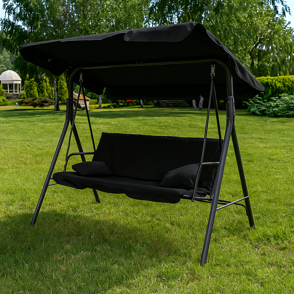 Гойдалка на 3 особи з подушками LEOBRO Black, фото 1