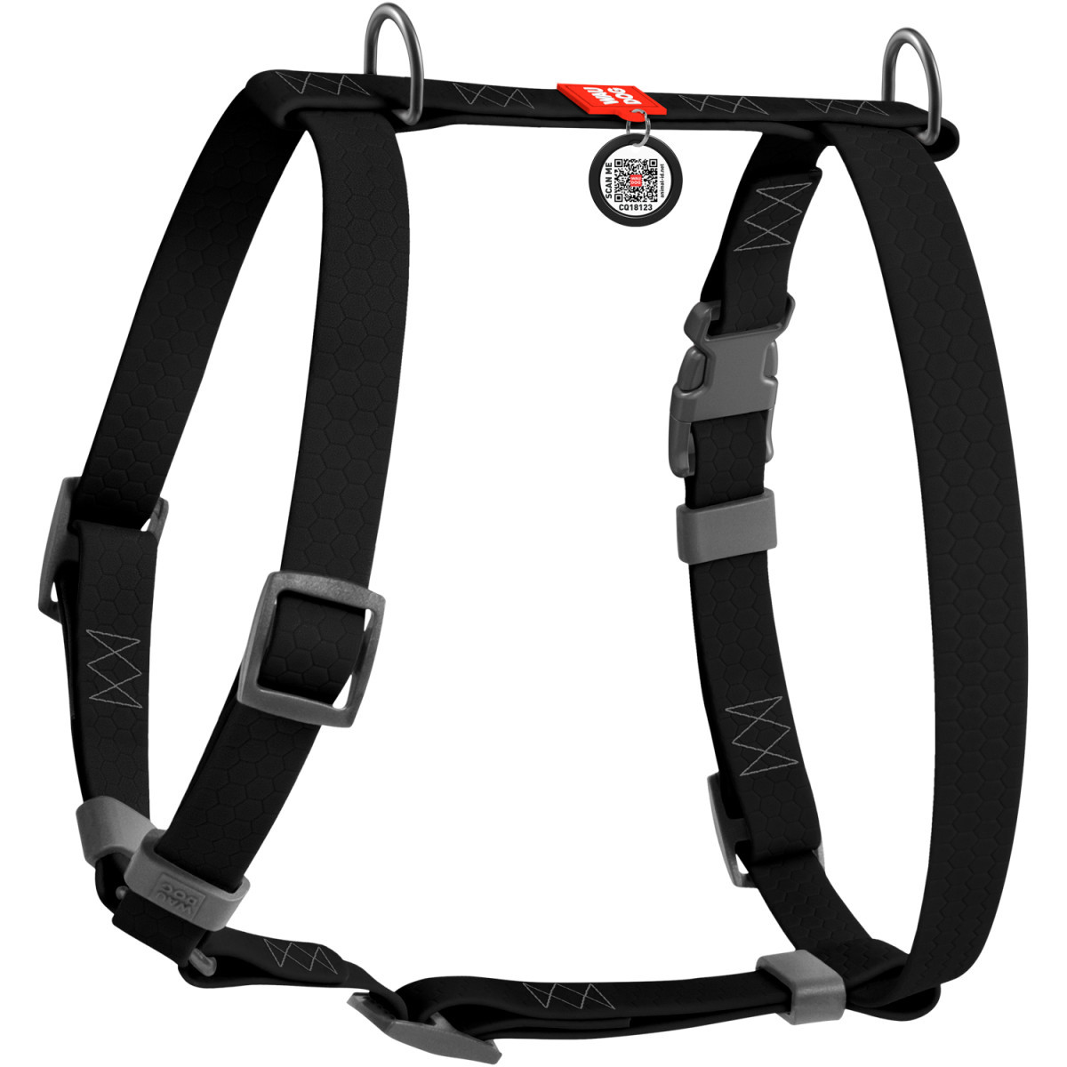 Шлея М 50-80см водостійка WAUDOG Waterproof з QR паспортом пластик фастекс чорна Н-подібна для собак, фото 1