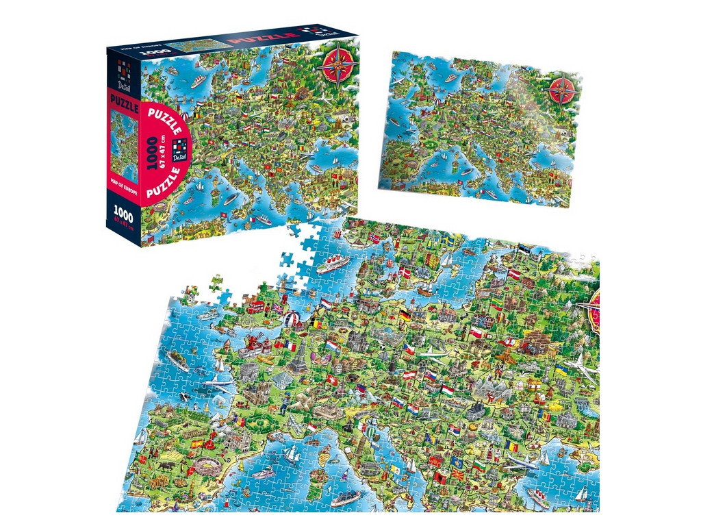 Пазли карта Європи, 1000 деталей, 67×47 см, виммельбух, пізнавальна тематика, фото 1