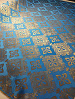 Шовкова церковна тканини Агапа синя  з золотом