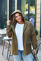 Жіноча демісезонна коттонова вітровка з капюшоном на кнопках і на блискавці розміри БАТАЛ 48-58