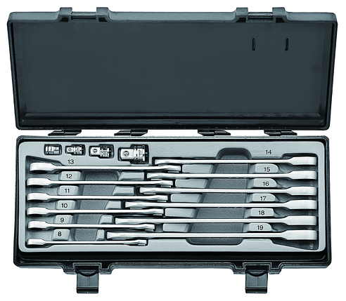 Набір ключів рожково-накидних трещоточных, прямих + адаптери 16 пр. (8-19 мм) FORCE 5164 F, фото 2