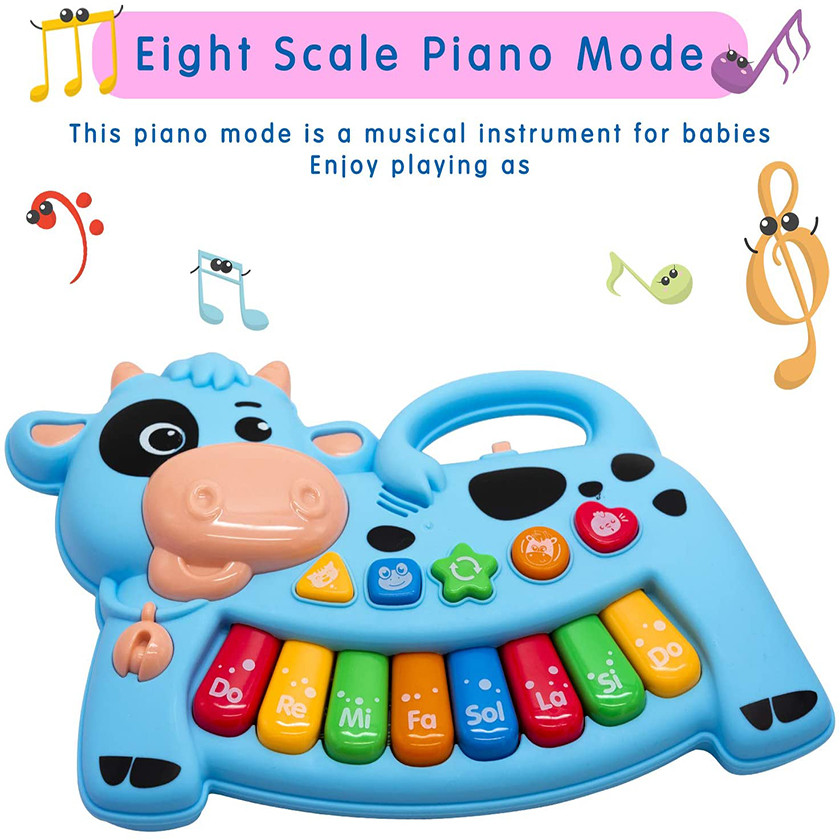 Музичне піаніно корівка з підсвічуванням і звуками Іграшка розвиваюча з нотами з піснями цифрами для раннього віку, фото 1