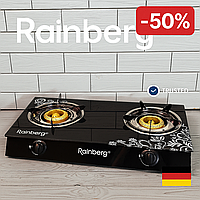Надійна Газова плита Rainberg настільна 2 конфорки зі склокерамікою, електрозапалювання й газ-контроль