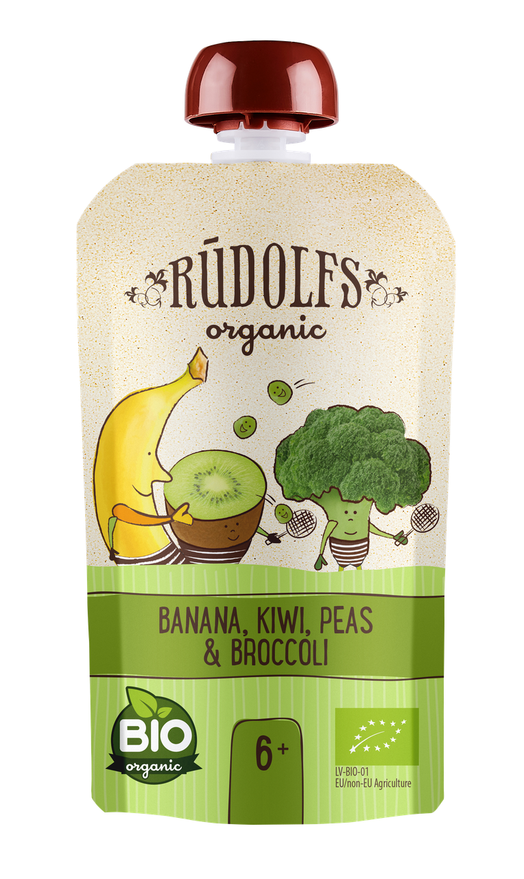 Пюре  Rudolfs пауч Смузі Ківі-Банан-броколі з зеленим горошком органічне з 6 міс 110 гр