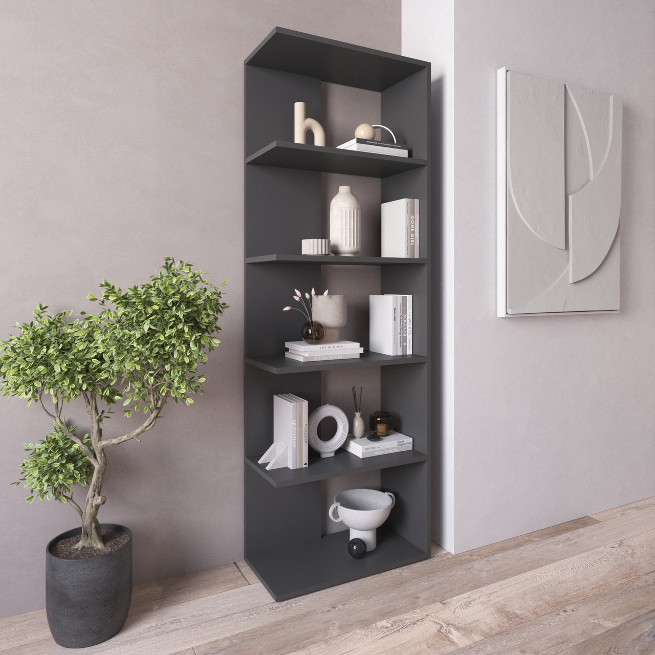 Стелаж-полиця для книг на 5 полиць колір сірий (антрацит) h178х60х30 см, фото 1