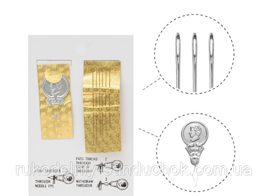 Голка бісерна Miyuki (набір 6 голки з нитковтягувачем) H522E, фото 1