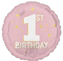 Фольгированный шар круг 1st Birthday рожева 18" Китай