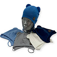 Трикотажна шапочка для хлопчика подвійна з зав'язками «Panda», ОПТ