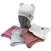 Трикотажна шапочка для дівчинки подвійна з зав'язками «Kitty», ОПТ