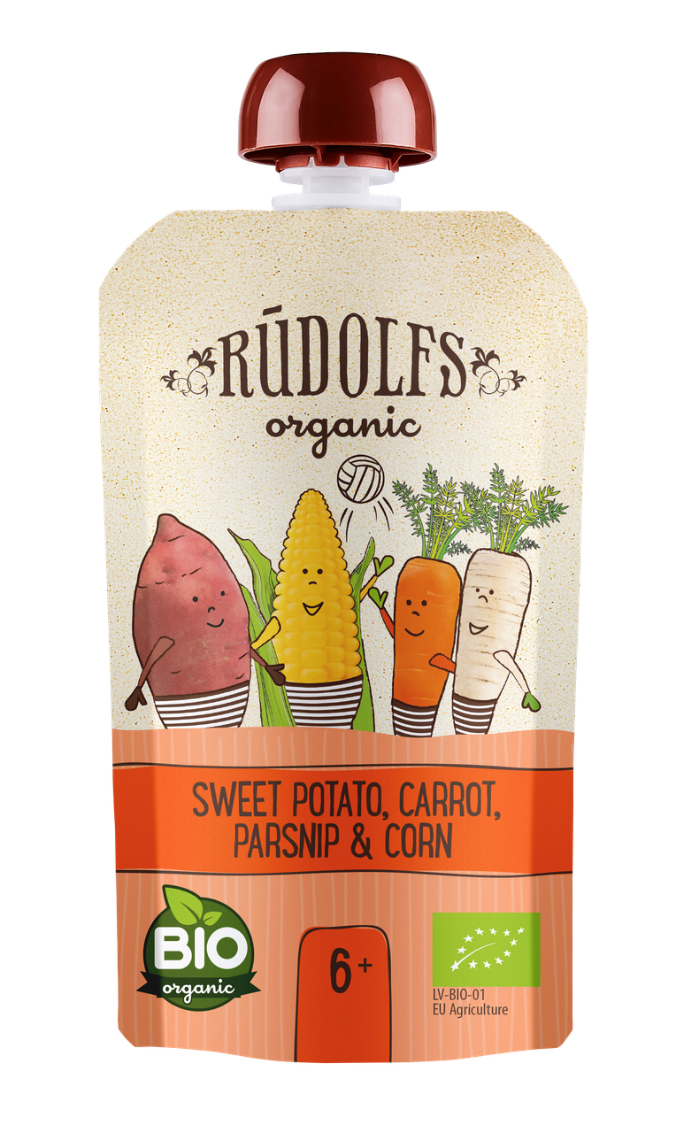 Пюре Rudolfs пауч Смузі Батат-Морква-Пастернак з солодкою кукурудзою органічне з 6 міс 110 гр