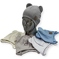 Трикотажна шапочка для хлопчика подвійна з зав'язками «Dinosaur», ОПТ