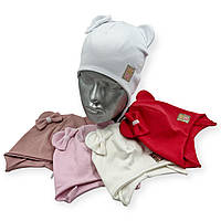 Трикотажна шапочка для дівчинки подвійна з зав'язками «Бант», опт