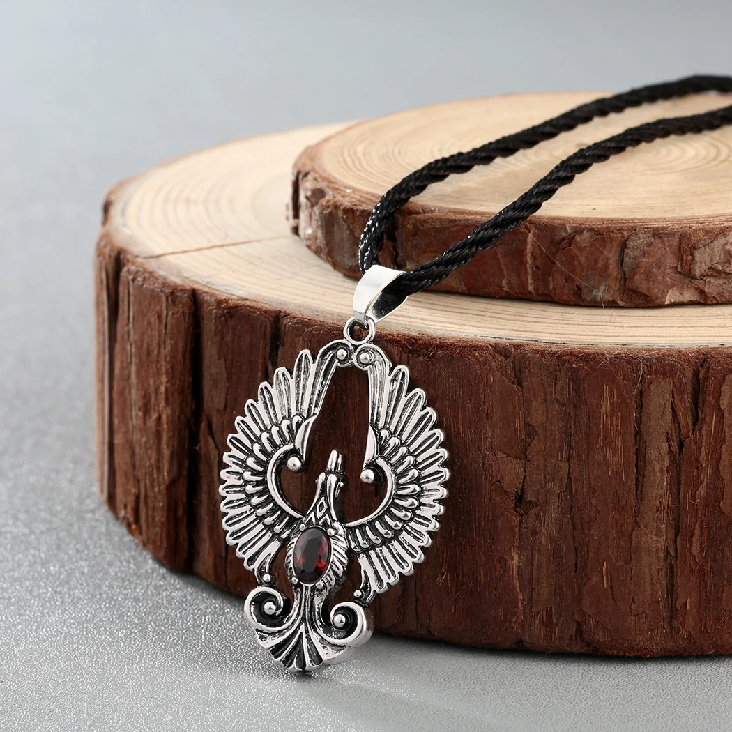 Кулон підвіска старовинний птах Фенікс з червоним каменем амулет талісман, фото 1