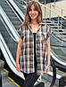 Жіноча сорочка в клітинку зі зйомними рукавами Блакитний/Капучино, фото 8