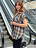 Жіноча сорочка в клітинку зі зйомними рукавами Блакитний/Капучино, фото 9