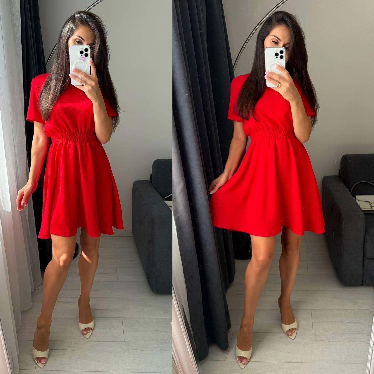 Жіноче базове плаття приталене зі спідницею сонце та короткими рукавами (р. 42-52) 27036101, фото 1