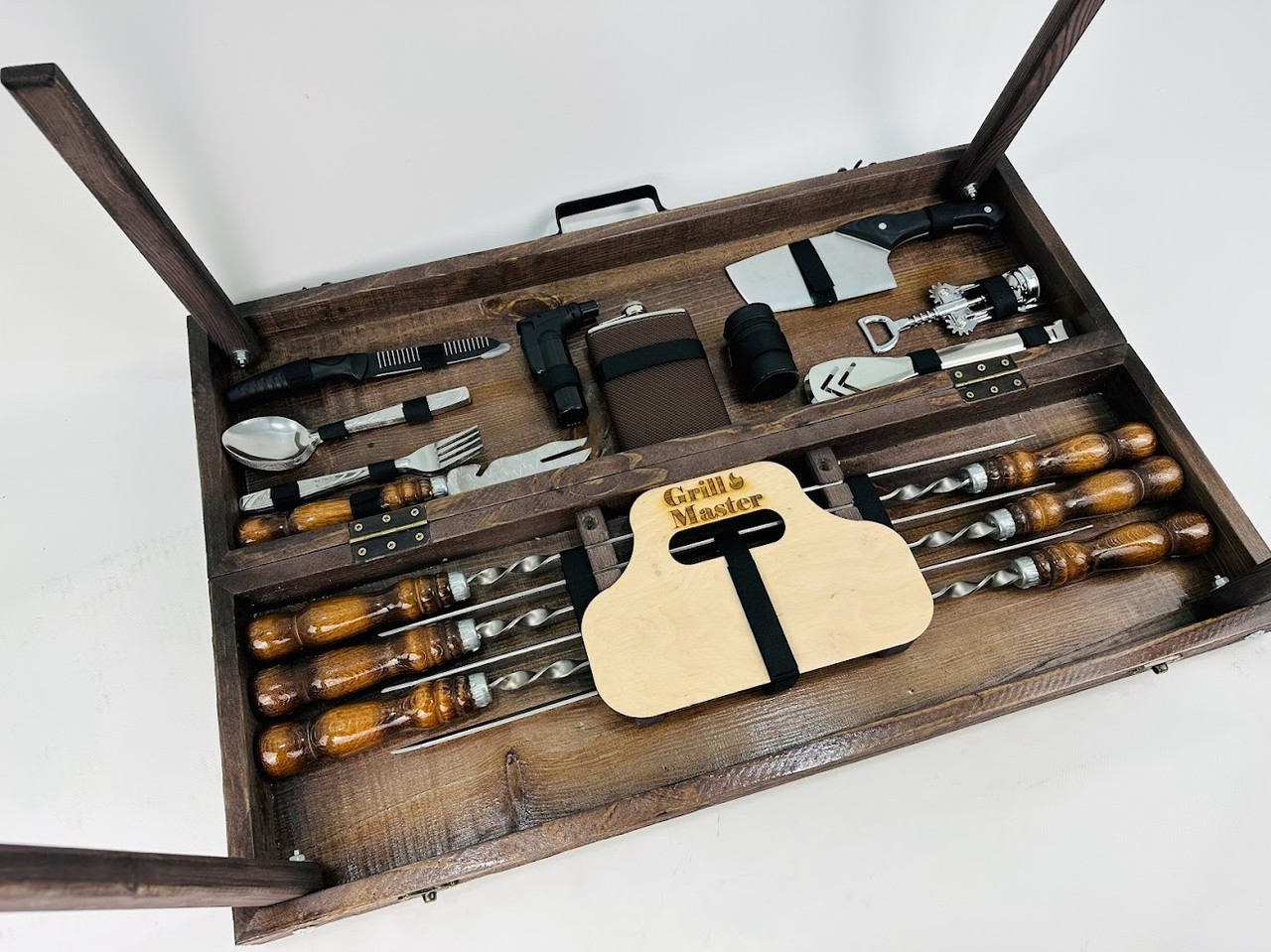 Набір шампурів у кейсі НАБІР ШАМПУРВІВ ПОДАРУННИЙ СКАУТ шашличний набір для шашлику в коробці великий, фото 1