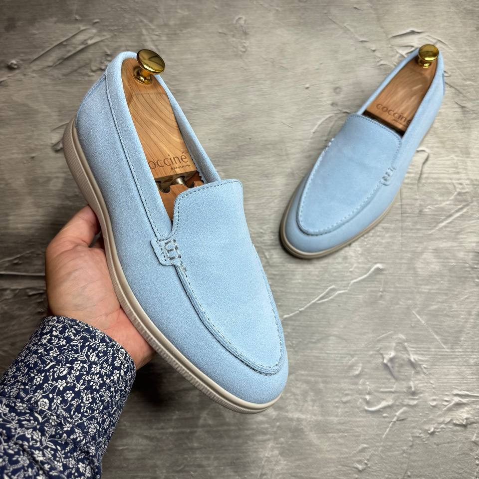 Лофери, туфлі чоловічі блакитні замшеві (натуральна замша) для чоловіків на весну осінь, розміри 40-45, фото 1