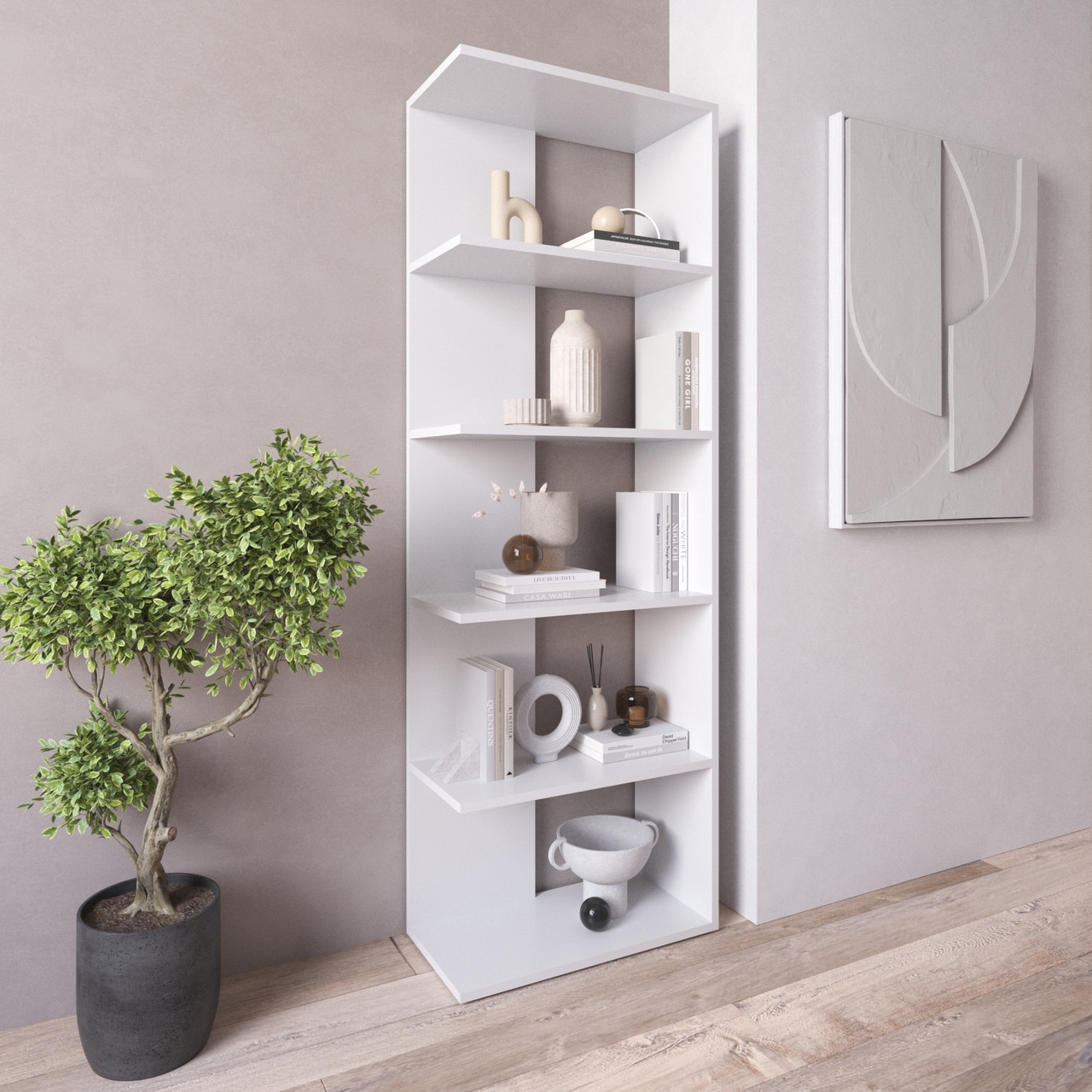 Стелаж-полиця для книг на 5 полиць білий колір h178х60х30 см, фото 1