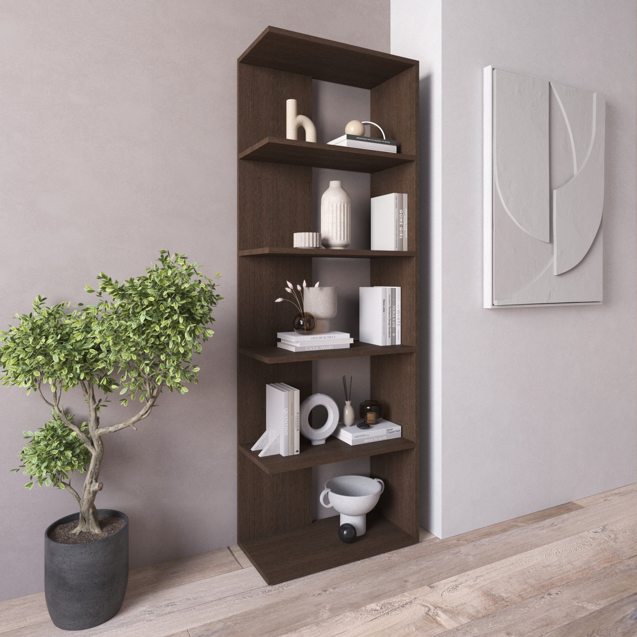 Стелаж-полиця для книг на 5 полиць колір венге темний h178х60х30 см, фото 1