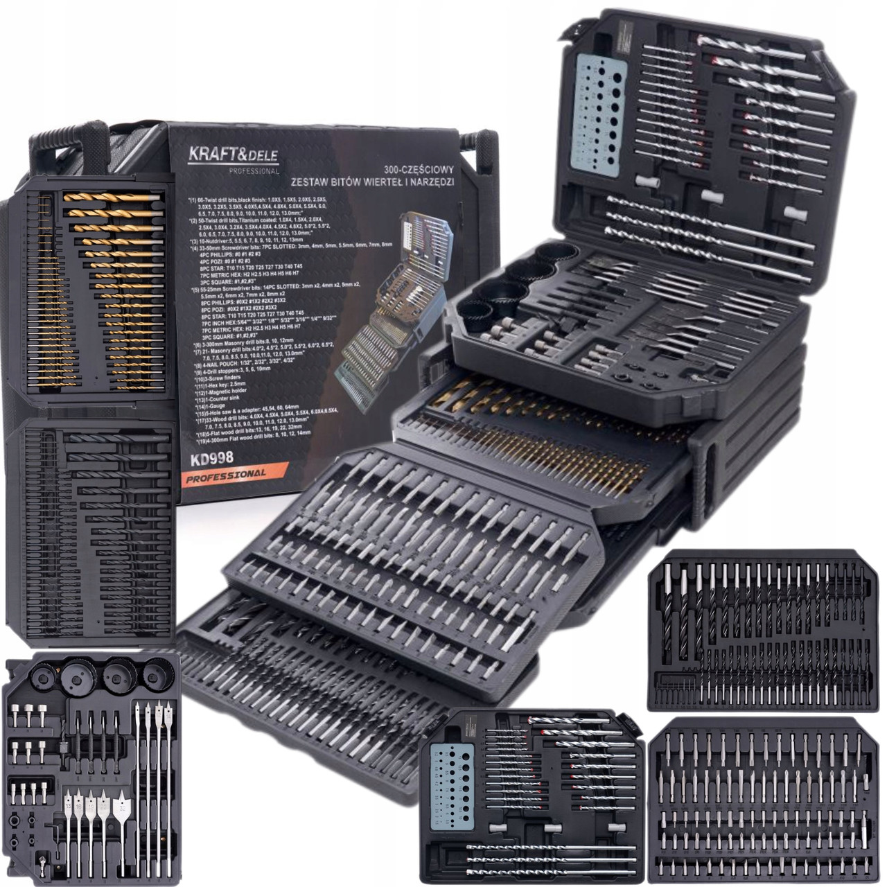 Набір свердел та біт 300шт Kraft&Dele KD998, фото 1