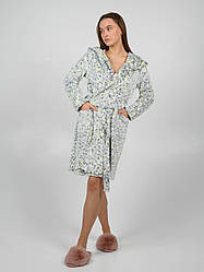 Жіночий махровий теплий халат з капюшоном N.EL. Лимонний леопард