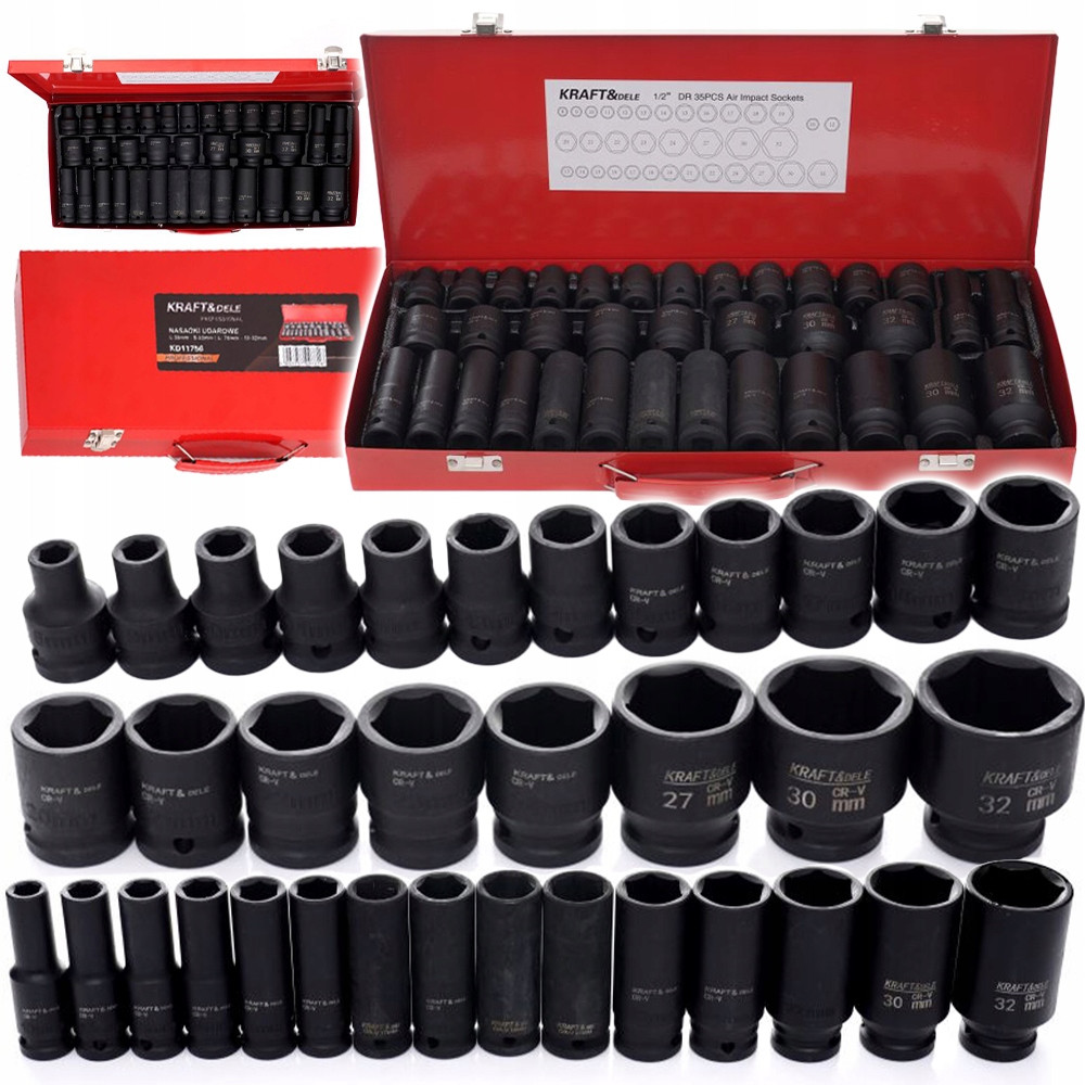 Набір ударних головок 1/2 8-32 мм подовжені + короткі Kraft&Dele KD11756 35 одиниць, фото 1