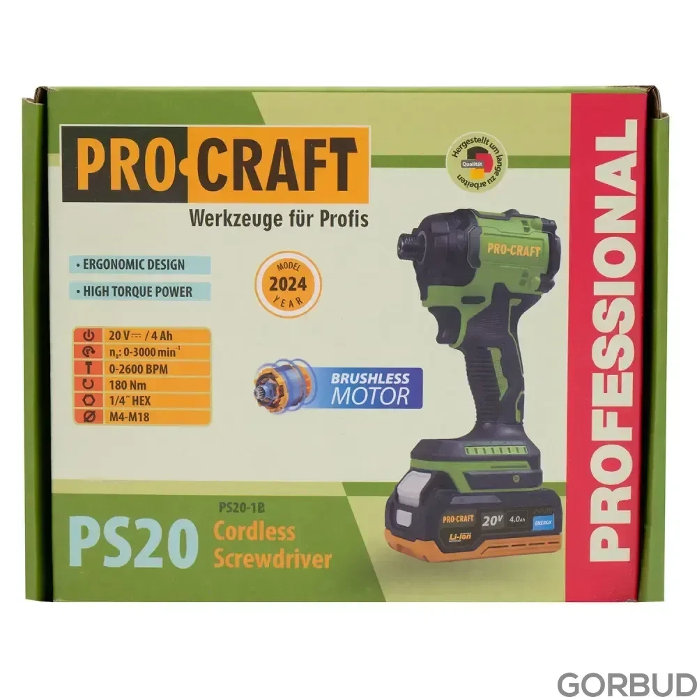 Акумуляторний гвинтоверт Procraft PS20 (Без АКБ та ЗП), фото 1