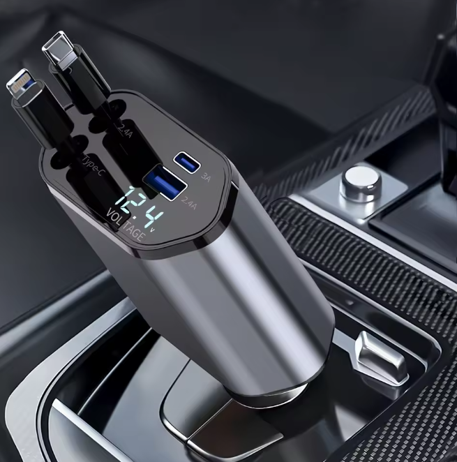 Зарядний пристрій у прикурювач LH2204 (вольтметр, type-C, lightning)