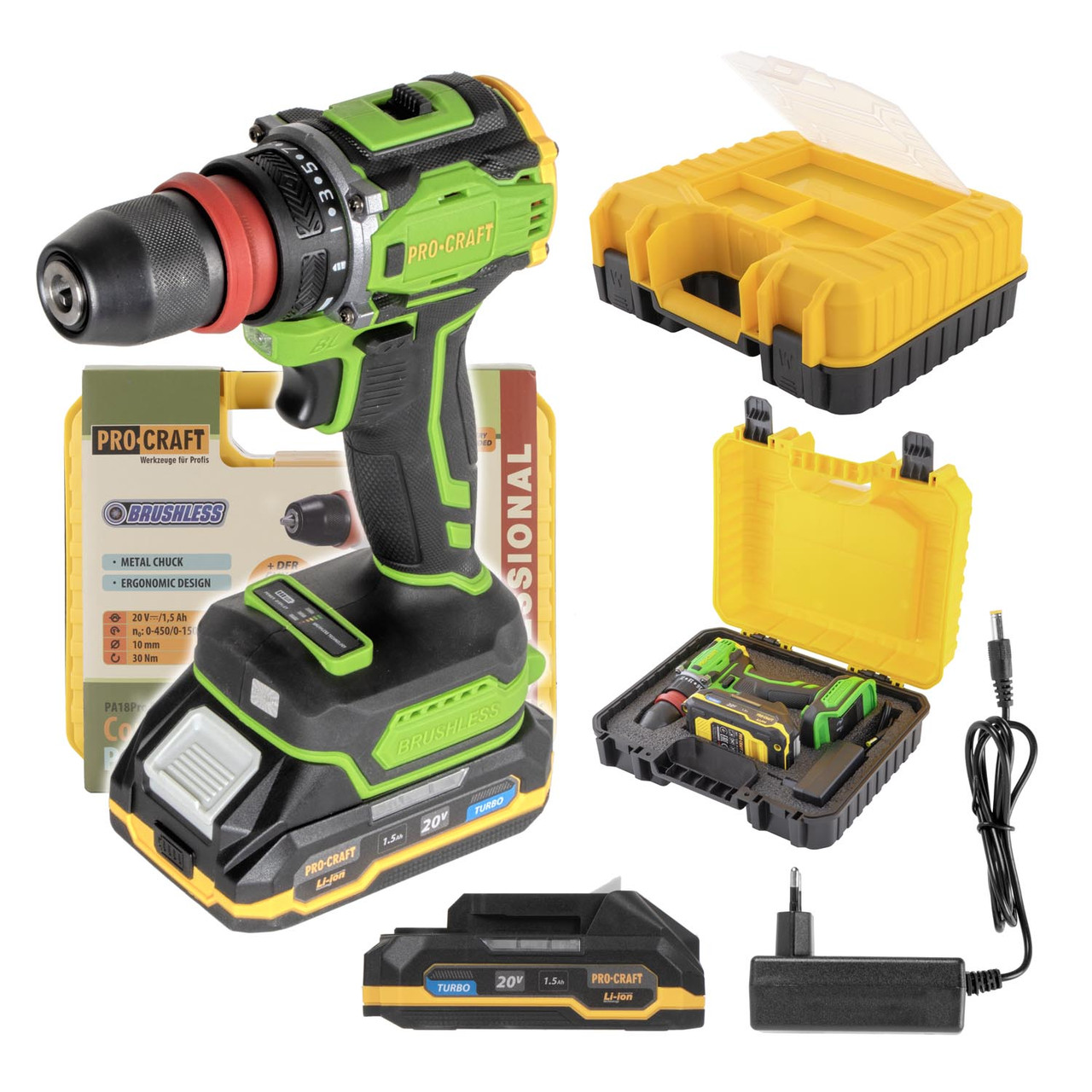 Безщітковий акумуляторний шуруповерт Procraft PA-18Pro DFR в кейсі, фото 1